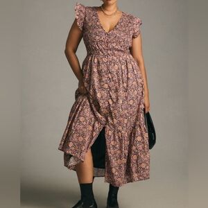 Anthropologie Peregrine Midi Dress Purple Floral Burton Front, Size 2X